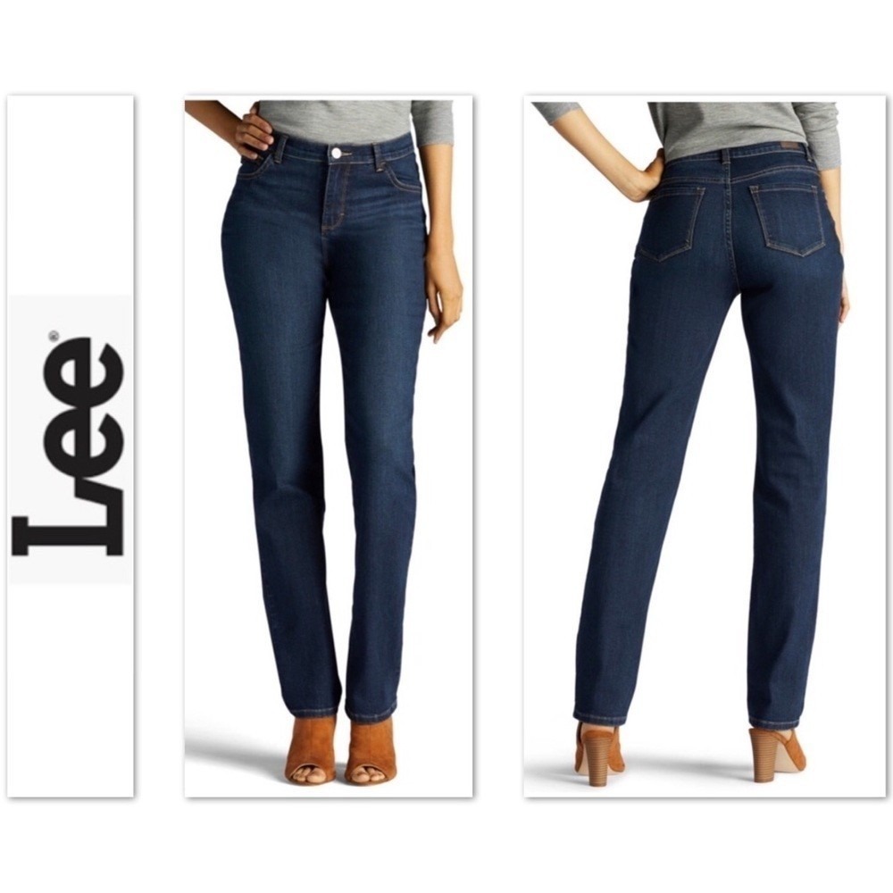 Lee Platinum Label Classic Fit Straight Leg Jeans Dark Wash High Rise Women 14 M